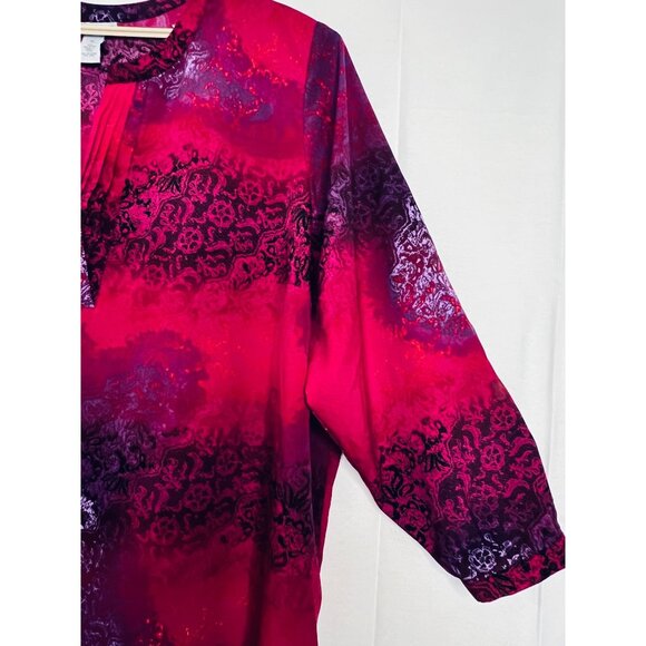 Catherines Womens 4X Red & Purple Floral Tunic Blouse Fairy Comfy Pintuck - Picture 7 of 16